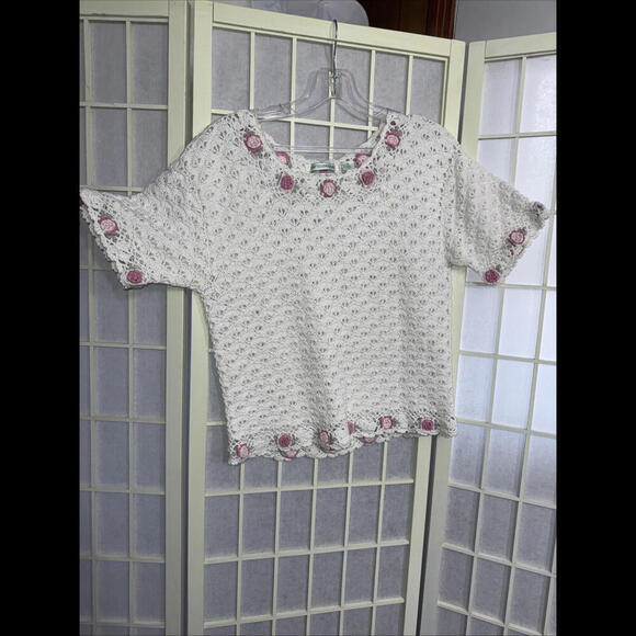 Coleen’s Collectibles Hand Knitted Y2K Vintage Rose Floral Blouse Small - Picture 3 of 15